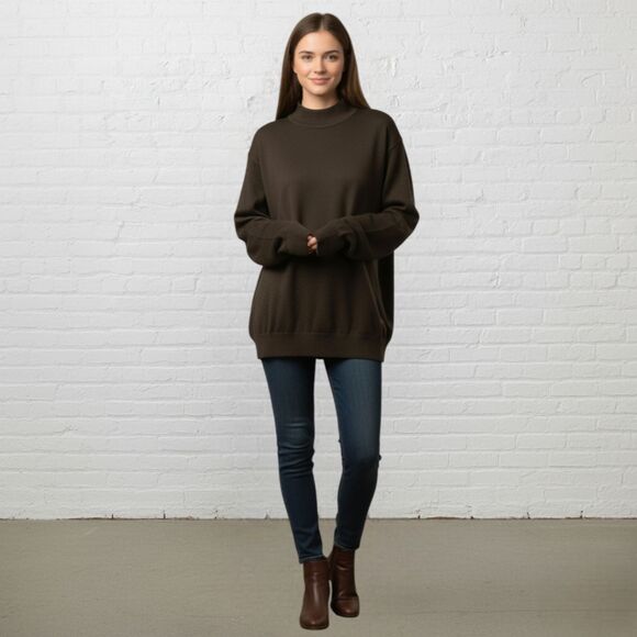 🇮🇹 FiJi Italian Wool Sweater XL Mock Neck Brown Woolmark Made Italy - Picture 15 of 16